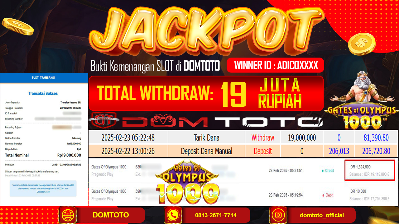 JACKPOT SLOT GATES OF OLYMPUS  1000 23 FEBRUARI 2025